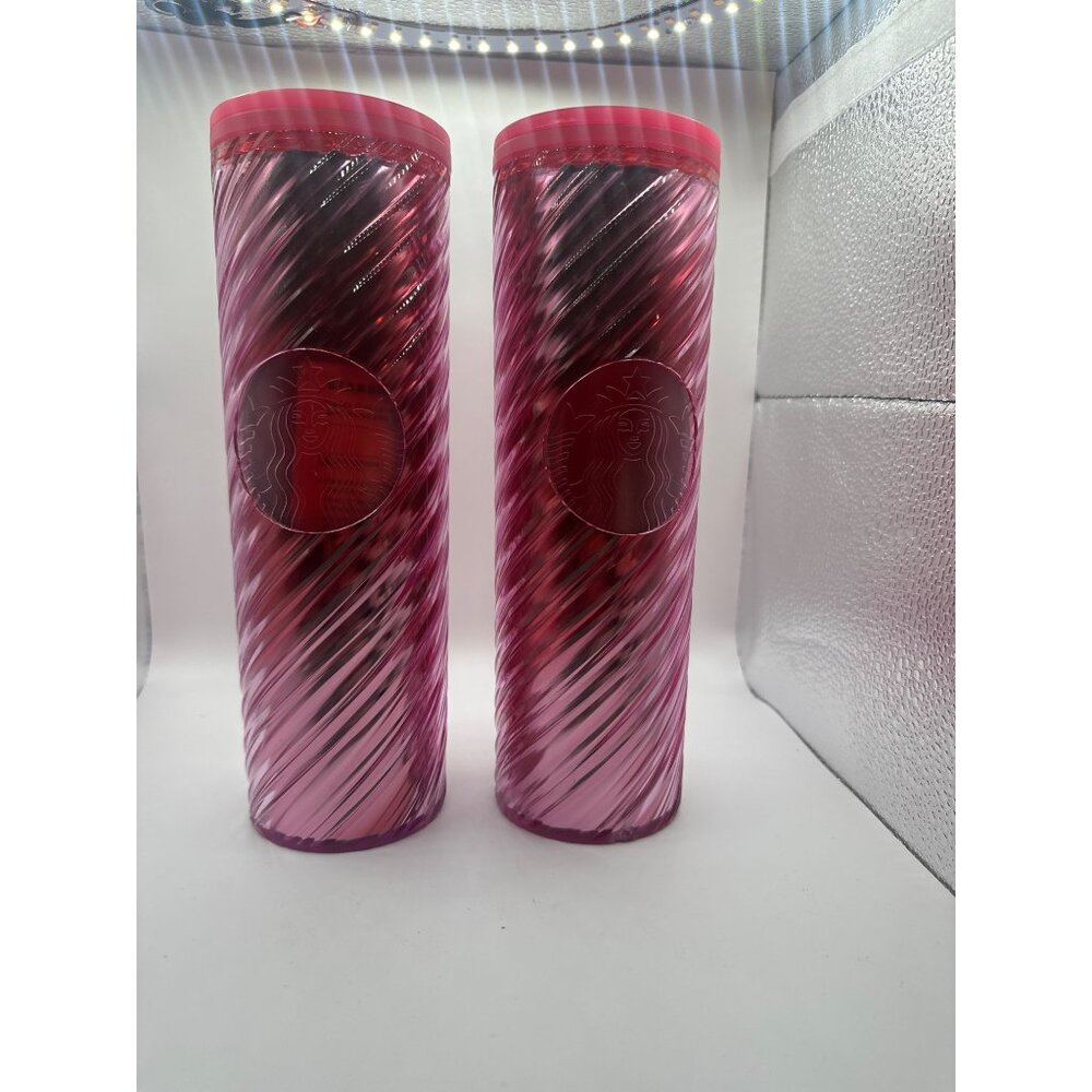 Starbucks Pink Swirl Tumbler 16 Oz / 473 Ml - Reusable Plastic Cup With Lid - Li